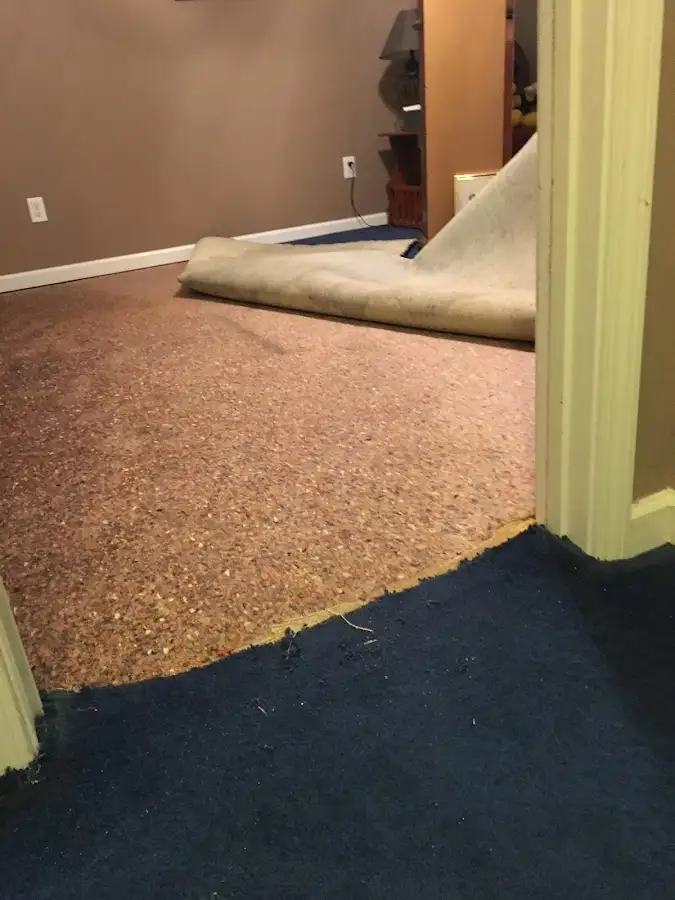 Carpet pad removal revealing water damage during Drying & Dehumidification in Arden-Arcade